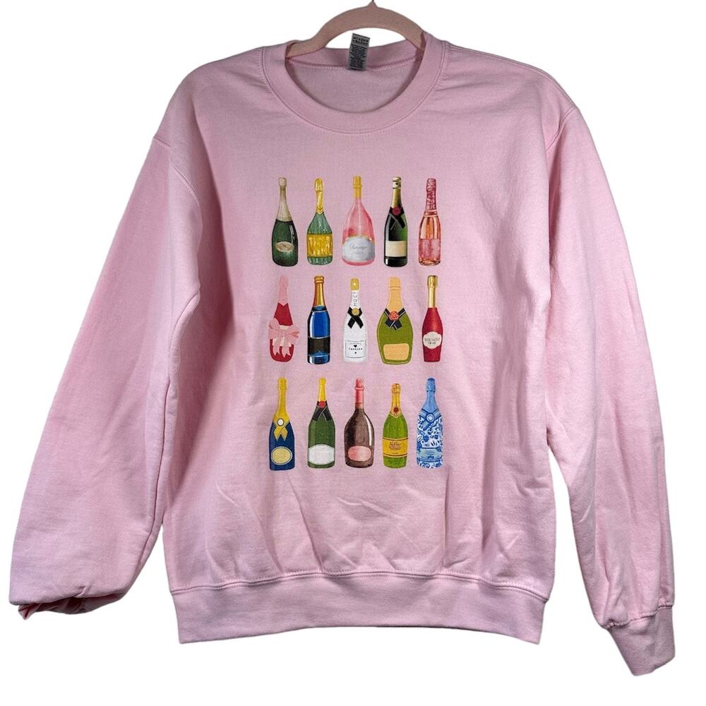 Light Pink Champagne Graphic Long Sleeve Sweatshirt Small